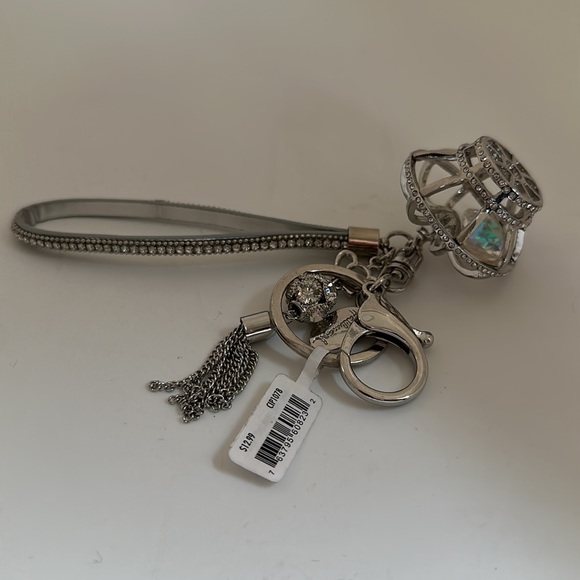 NEW HALLMARK Jewel WRISTLET white gold Tone Crown + CZ Key Ring Keychain - Picture 2 of 3